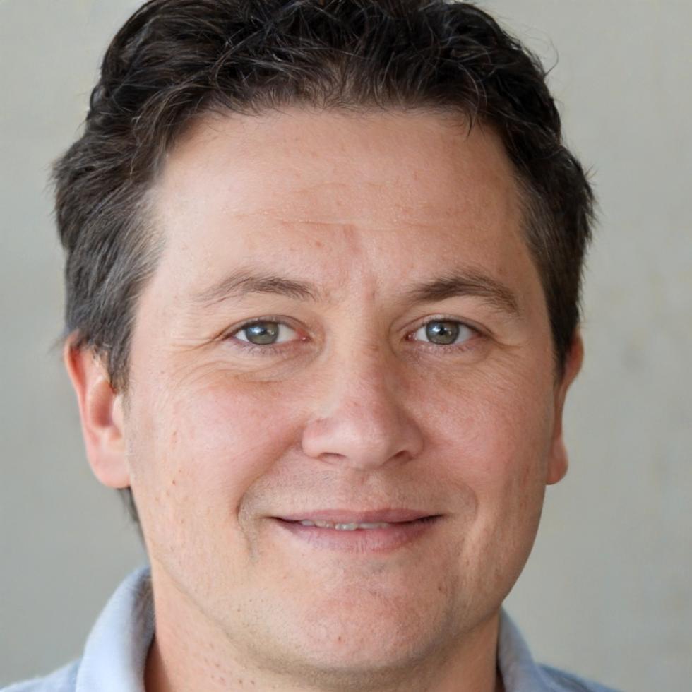 Professional headshot of Marcus, lead systems architect with short dark hair wearing charcoal suit